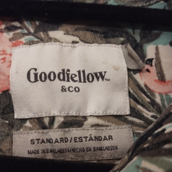 GoodFellow & Co. Mens Floral Green Plants Pink Flamingos Button Up Tropical LG - Picture 4 of 7